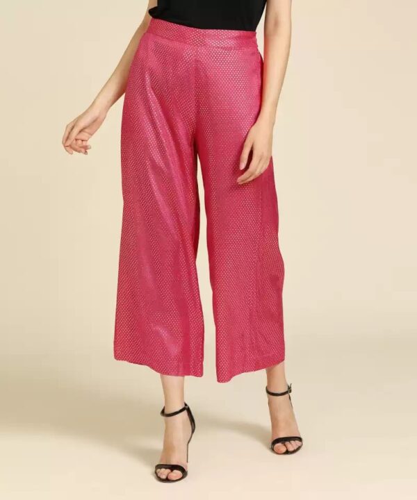 W  Regular Fit Women Pink Cotton Viscose Blend Trousers