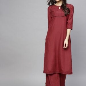 AKS Maroon Solid Thread Work Kurta