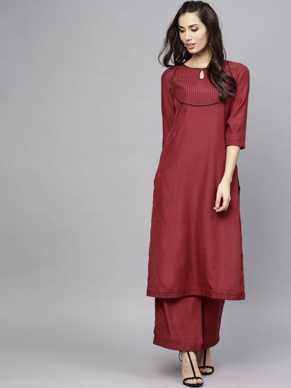 AKS Maroon Solid Thread Work Kurta