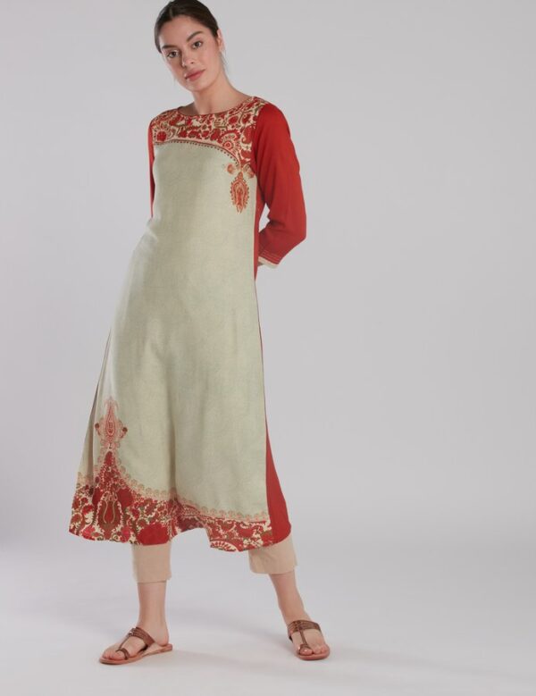 Imara Red & White Printed Kurta