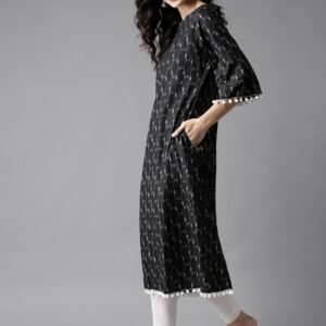 HERE&NOW Women Black & Grey Printed A-Line Kurta