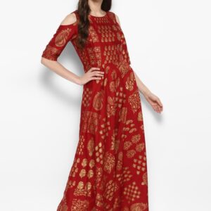 Juniper Women Maroon Printed Fit and Flare Dress