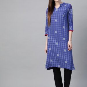 HERE&NOW Women Blue & Black Checked Kurta with Trousers