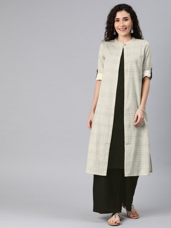 Anouk Women Checked Layered Kurta with Palazzos