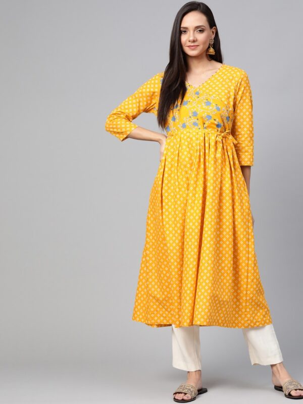 Sangria Women Printed Angrakha A-Line Kurta