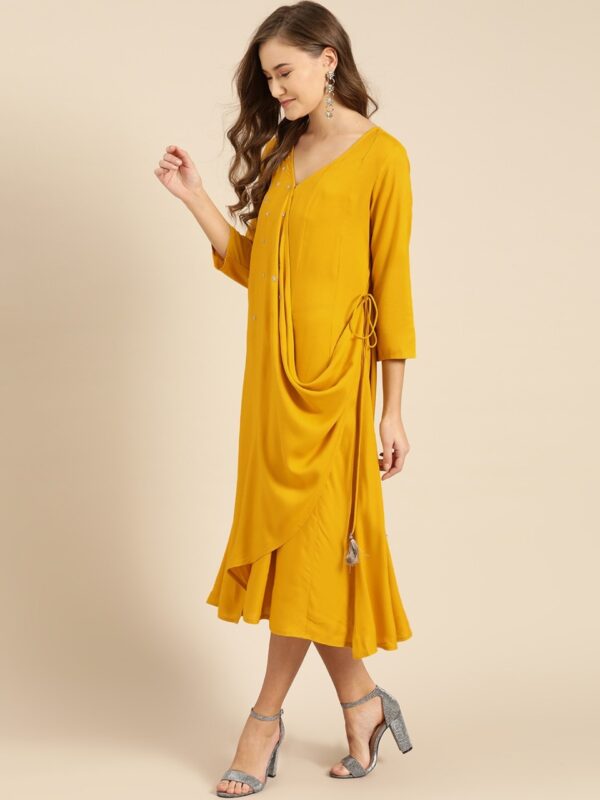 IMARA Women Mustard Yellow Solid Tana Bana Wrap Dress