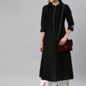 Anouk Women Black Solid Straight Kurta