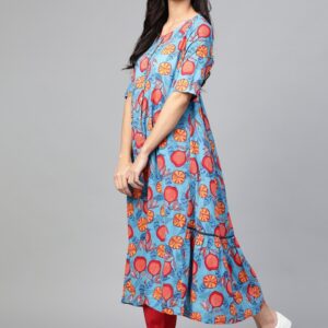 Sangria Women Blue & Orange Quirky Print A-Line Kurta