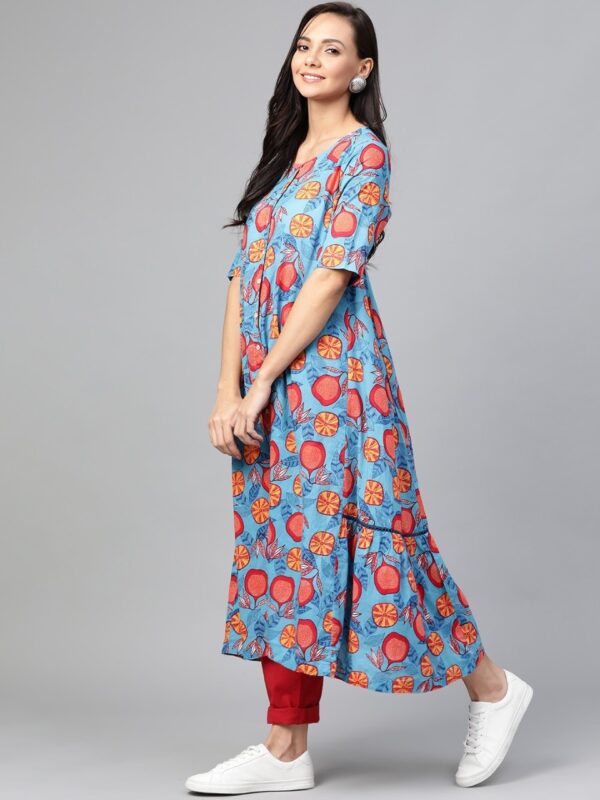 Sangria Women Blue & Orange Quirky Print A-Line Kurta