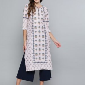 HERE&NOW Women Lavender & Blue Printed Straight Kurta