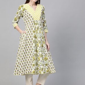 Sangria Women Off-White Printed Anarkali Kurta