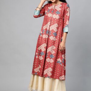 HERE&NOW Women Rust Orange & Blue Printed A-Line Kurta