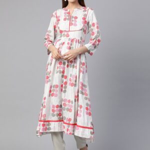 Sangria Women Off-White & Red Printed Anarkali Kurta