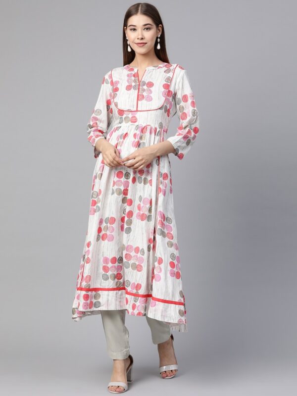 Sangria Women Off-White & Red Printed Anarkali Kurta