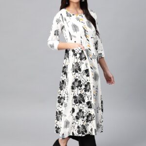 Sangria Women Panelled Floral Printed A-Line Kurta