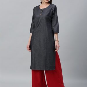 Anouk Women Charcoal Grey Solid Straight Kurta