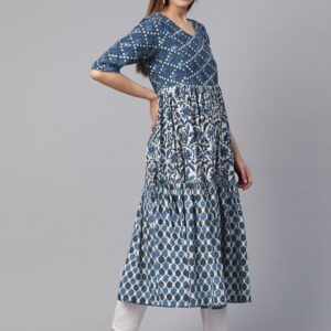 Sangria Women Tiered Bagru Print A-Line Sustainable Kurta