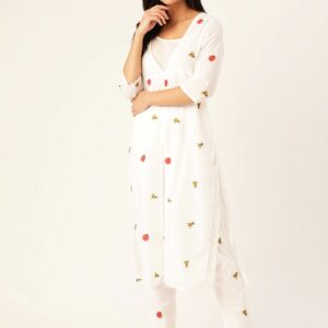 Moda Rapido Women White & Red Quirky Print Straight Kurta