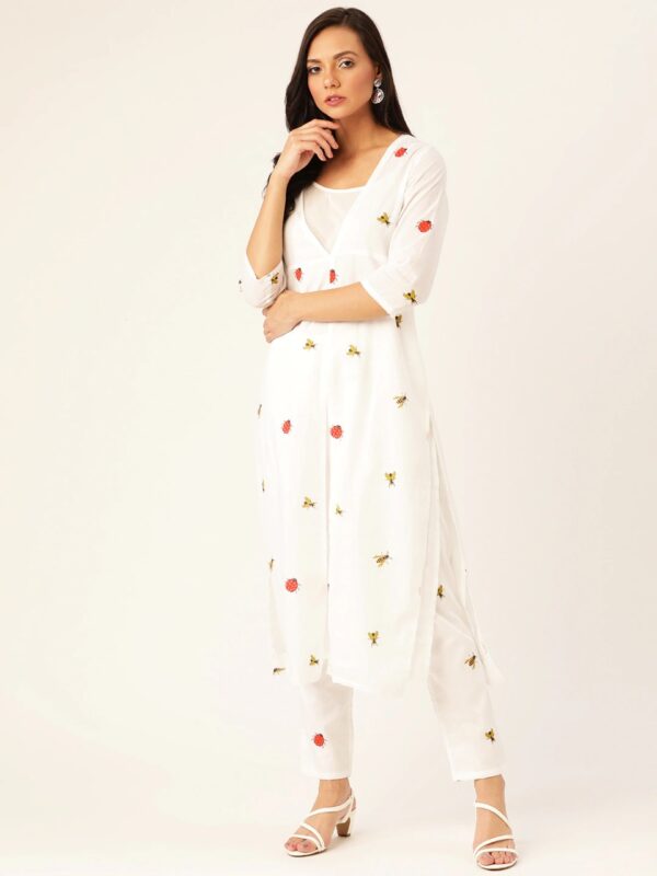 Moda Rapido Women White & Red Quirky Print Straight Kurta