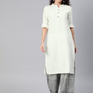 Anouk Women Solid Roll-Up Sleeved Kurta with Palazzos