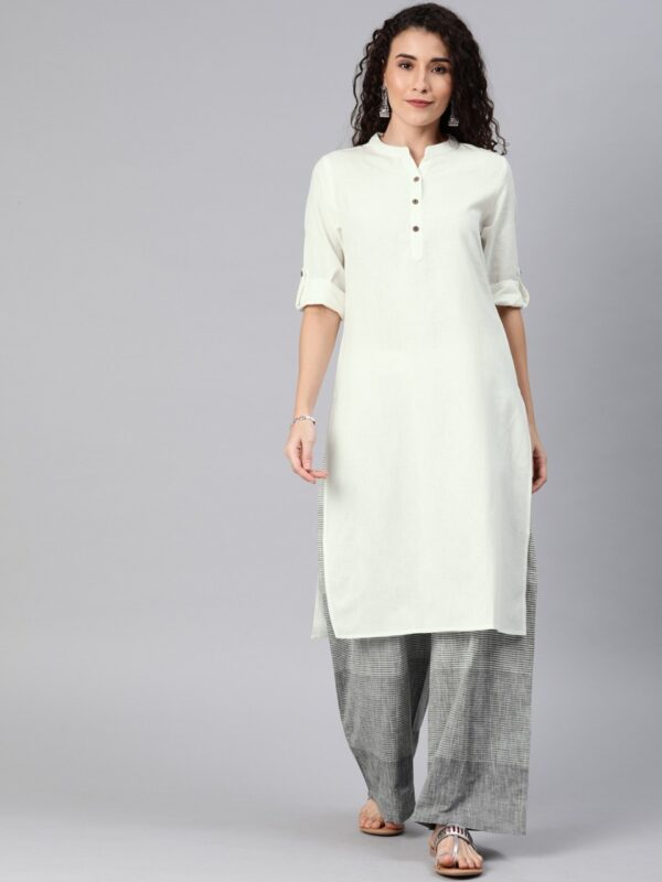 Anouk Women Solid Roll-Up Sleeved Kurta with Palazzos