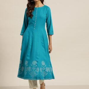 Sangria Women Blue Printed Detail Anarkali Kurta