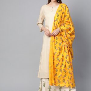 HERE&NOW Women Solid Kurta with Palazzos & Dupatta