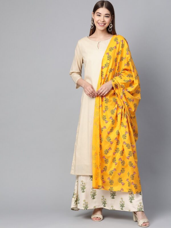 HERE&NOW Women Solid Kurta with Palazzos & Dupatta