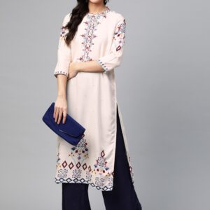 HERE&NOW Women Pink & Maroon Yoke Design Straight Kurta