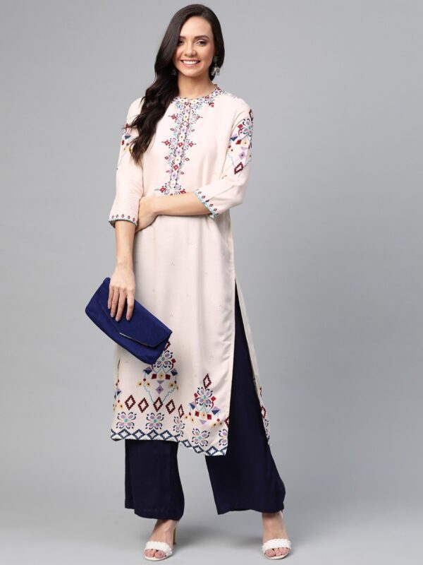 HERE&NOW Women Pink & Maroon Yoke Design Straight Kurta