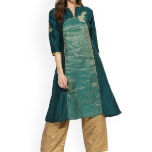 Shakumbhari Women Green Printed A-Line Kurta