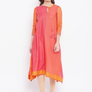 Biba Women Embroidered Asymmetrical Hem A-Line Kurta