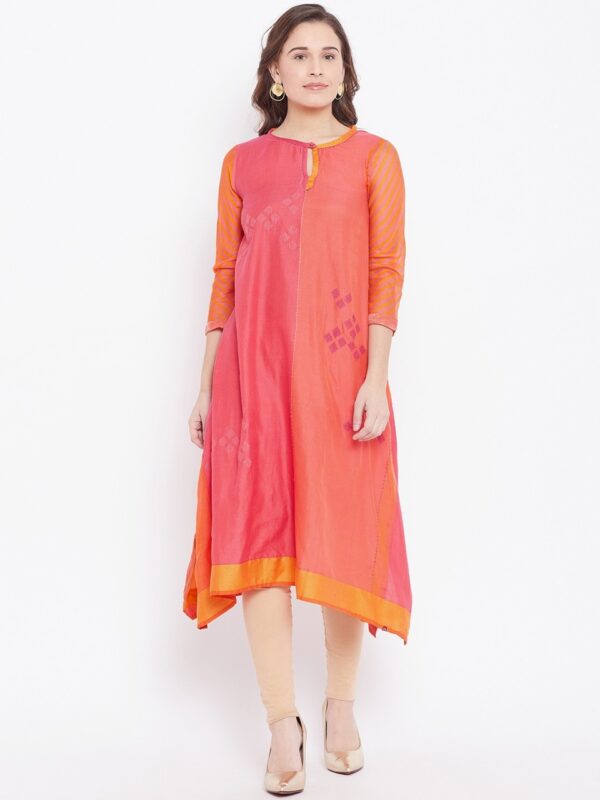 Biba Women Embroidered Asymmetrical Hem A-Line Kurta