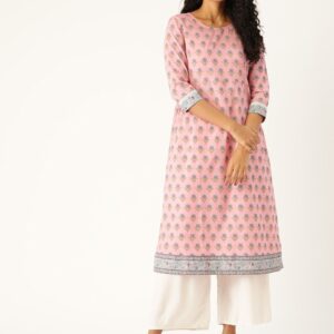 Moda Rapido Women Pink & Blue Printed A-Line Kurta