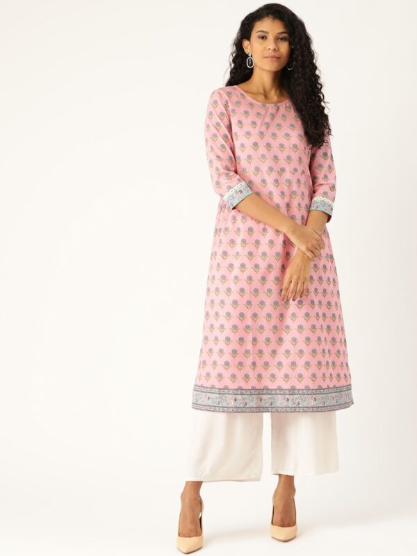 Moda Rapido Women Pink & Blue Printed A-Line Kurta