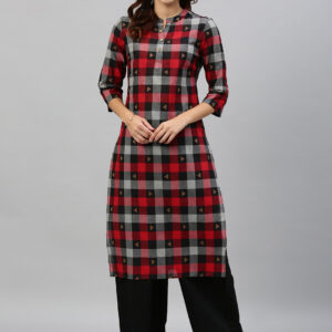 Anouk Women Red & Black Checked Straight Kurta