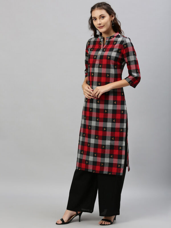 Anouk Women Red & Black Checked Straight Kurta