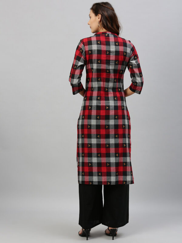 Anouk Women Red & Black Checked Straight Kurta