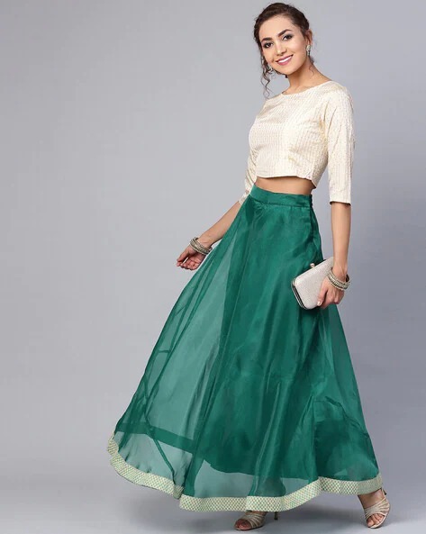 JUNIPER Maxi Flared Skirt with Contrast Hemline