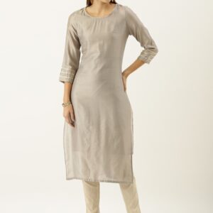 Taavi Women Woven Legacy Solid Straight Sustainable Kurta