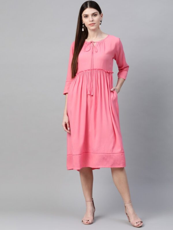 Sangria Women Pink Striped A-Line Dress