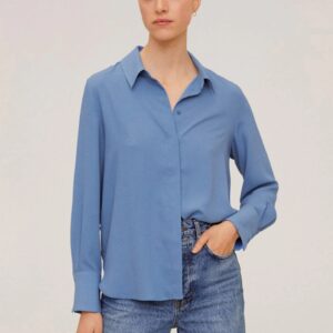 MANGO Women Blue Regular Fit Solid Smart Casual Shirt