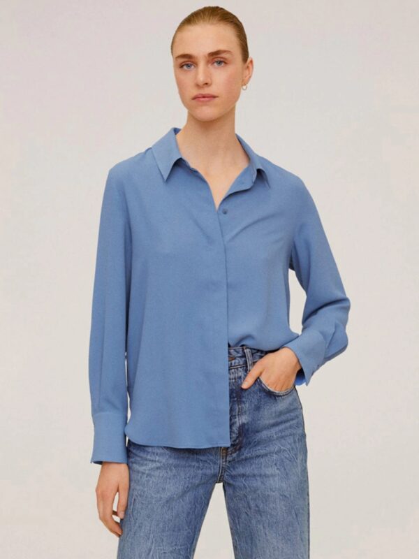 MANGO Women Blue Regular Fit Solid Smart Casual Shirt