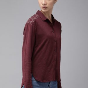 Roadster Women Regular Fit Solid Casual Knitted Shirt