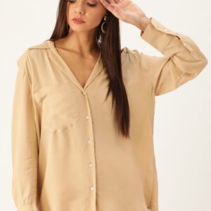 MANGO Women Beige Regular Fit Solid Casual Shirt