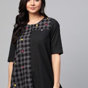 Sangria Women Checked Pure Cotton Top