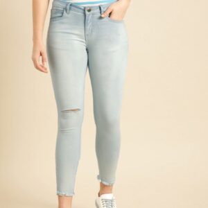 Ms.Taken Women Skinny Fit Mid-Rise Slash Knee Stretchable Jeans