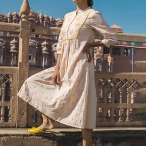 Juniper Cotton Embroidered Flared Kurta Dress