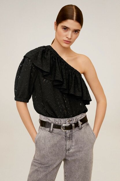 Women Ruffle Asymmetric Blouse Top