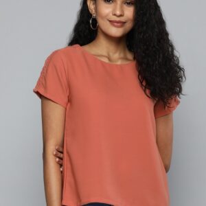 HERE&NOW Women Rust Red Solid Regular Top